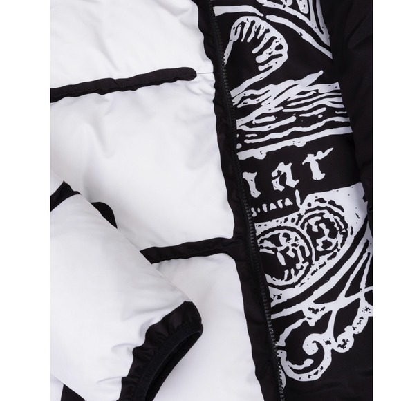 Colmar Reversible Down Puffer Jacket Large Black White Graphic Print Hooded NWT - Picture 10 of 15